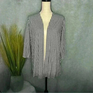 J. Jill Wherever Collection Black White Creamhound Houndstooth Open Cardigan - S